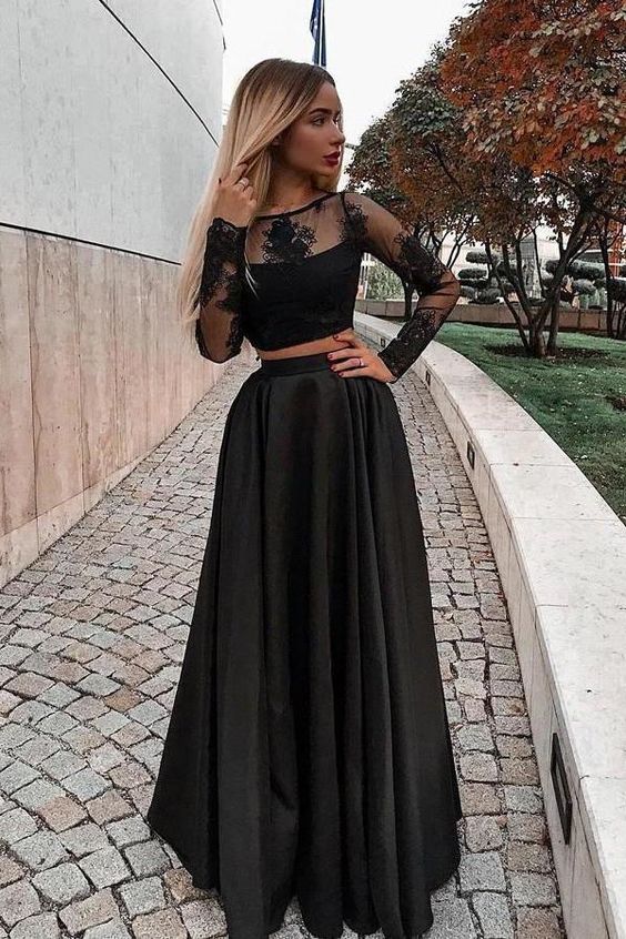 black sleeve formal dress